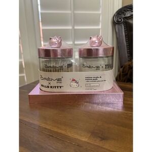 The Creme Shop Hello Kitty Reusable Glass Jar Duo Cotton Swabs Cotton Pads Pink